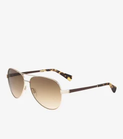 Metal-Leather Aviator Sunglasses*Cole Haan New