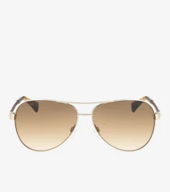 Metal-Leather Aviator Sunglasses*Cole Haan New