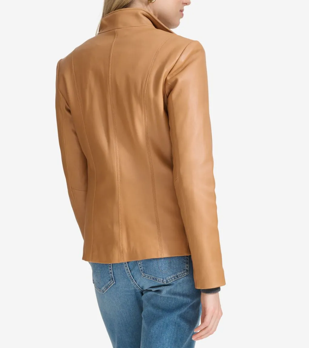 Women's Wing Collar Leather Jacket*Cole Haan New